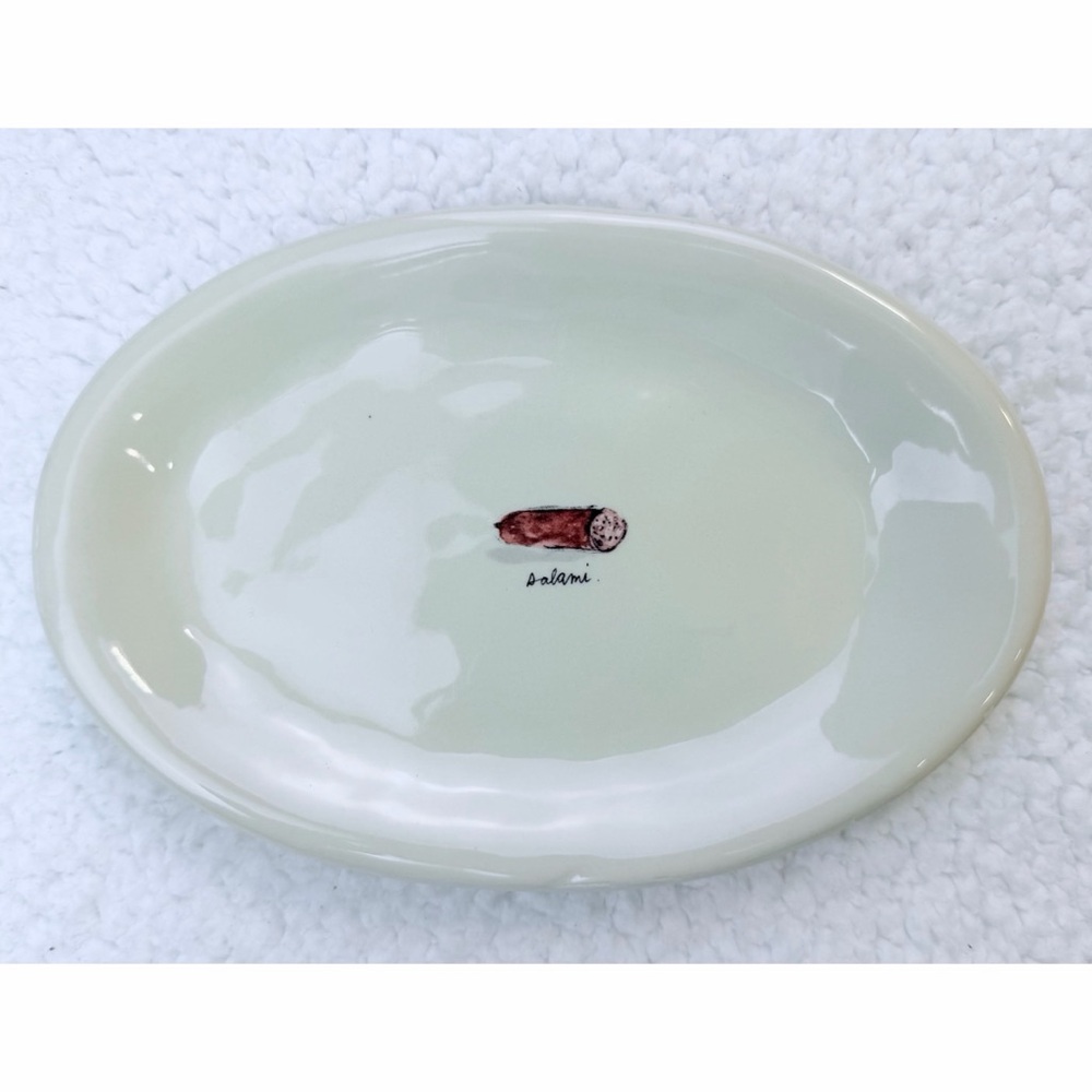 RAE DUNN • (Set of 4) Cream Meat-Themed Oval Ceramic Appetizer Plate Set - Picture 9 of 16